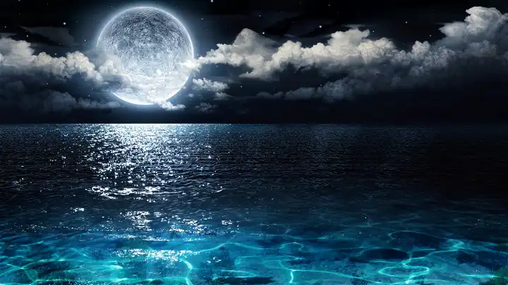 Sample: Full Moon on Sea at Night
