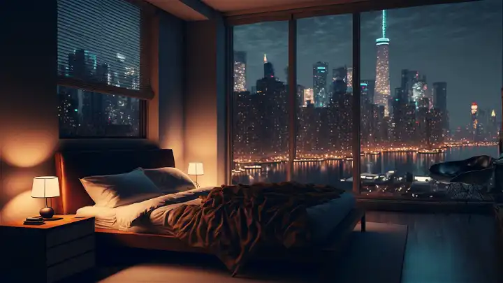 Sample: Luxury Penthouse Bedroom at Night